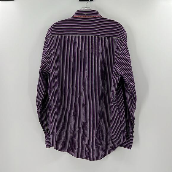 Robert Graham X Men's LS Stripe Button Front Shirt - Purple/Black/Lime - XL - Picture 7 of 7